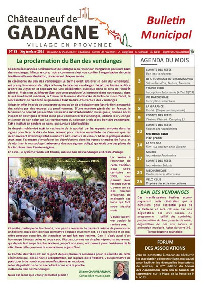 Bulletin municipal Châteauneuf de Gadagne - Septembre 2016