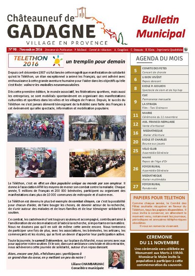 Bulletin municipal Châteauneuf de Gadagne - Novembre 2016