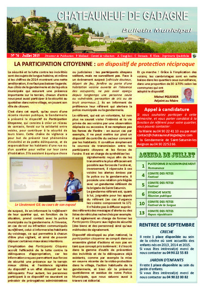 Bulletin municipal Châteauneuf de Gadagne - Juillet 2015