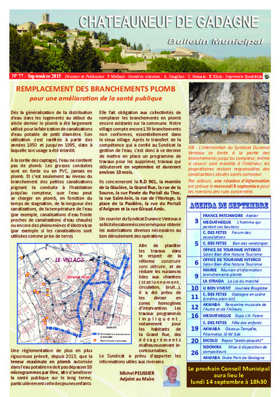 Bulletin municipal Châteauneuf de Gadagne - Septembre 2015