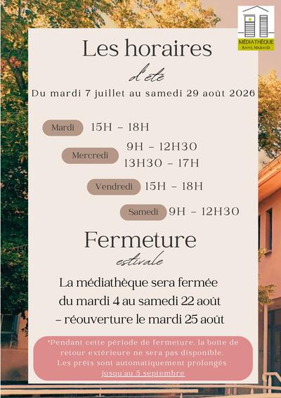 Médiathèque - Horaires d’été et fermeture estivale