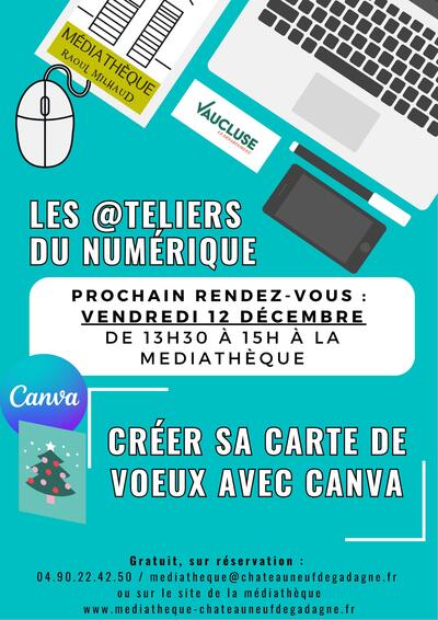 Médiathèque - Atelier numérique : créer une carte de vœux avec Canva