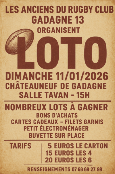 Loto des anciens du Rugby club gadagne 13